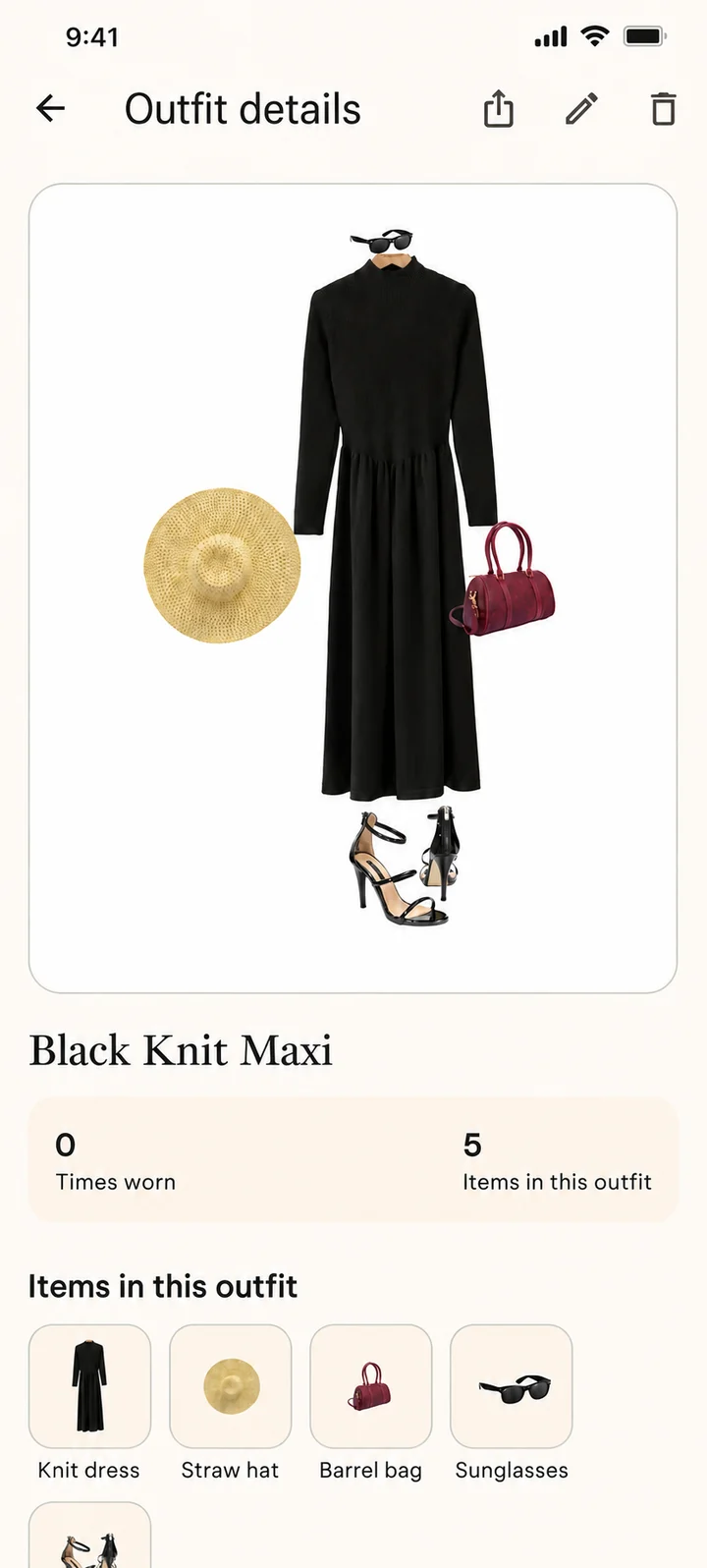 Outfit details with every piece in the look