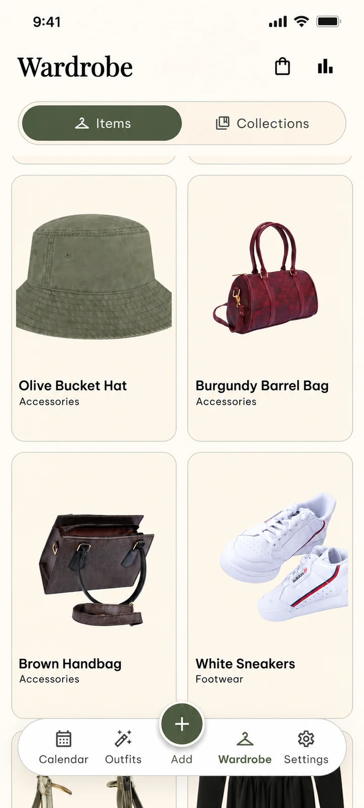 Wardrobe screen with background-removed items